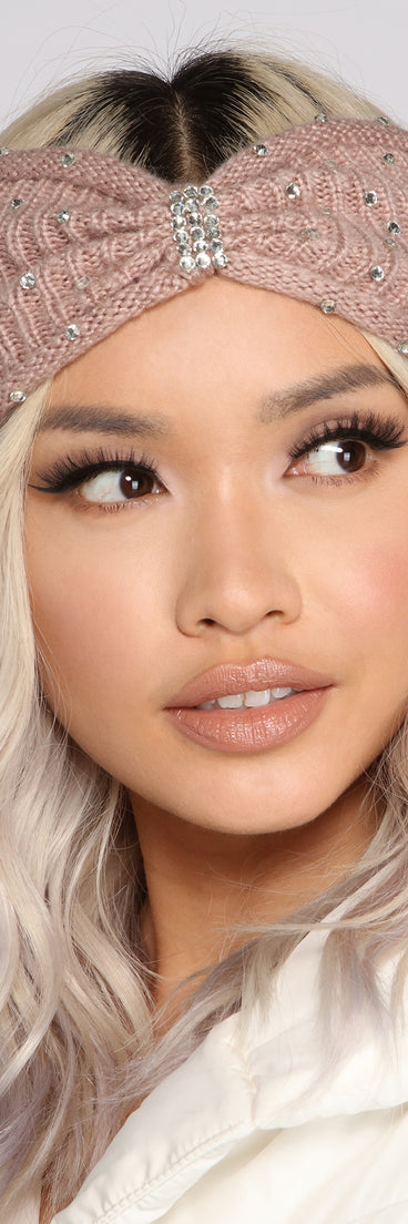 Soft Glam Rhinestone Bow Front Knit Headband