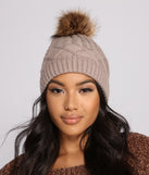 Basic Cable Knit Pom Pom Beanie