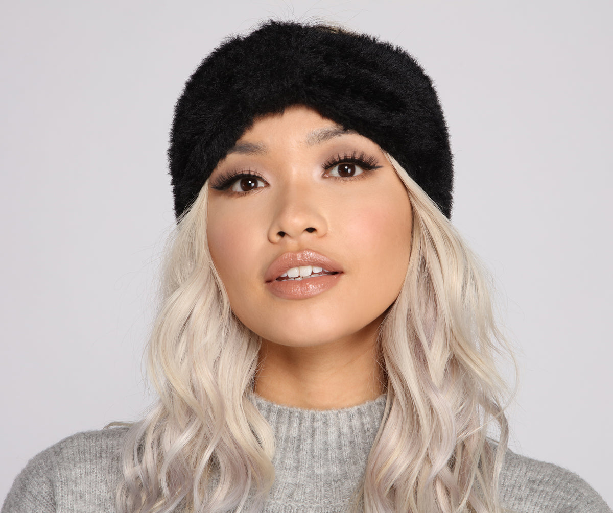 Fuzzy Faux Fur Bow Front Headband & Windsor