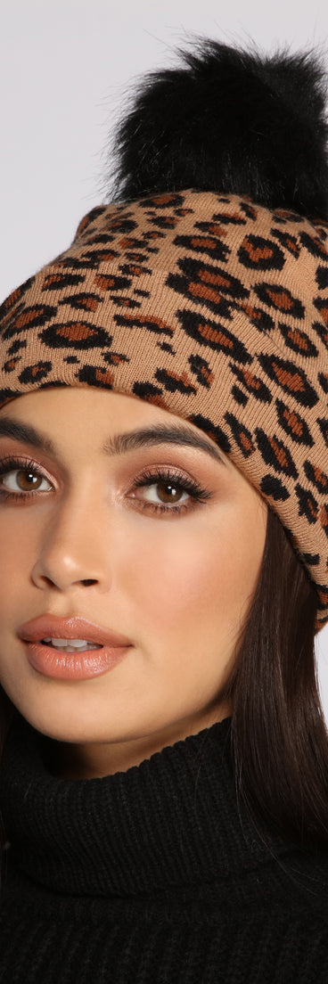 Leopard Print Pom Pom Beanie