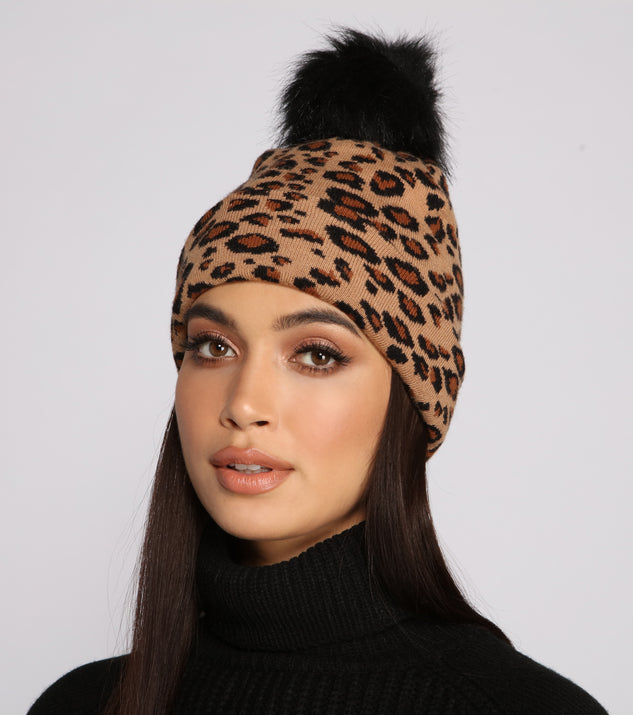 Leopard Print Pom Pom Beanie