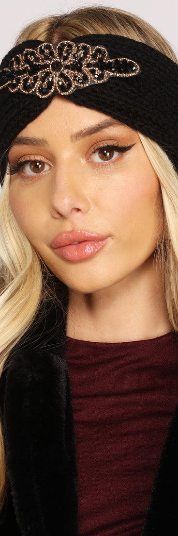 Glitzy Gemstone Applique Knit Headband