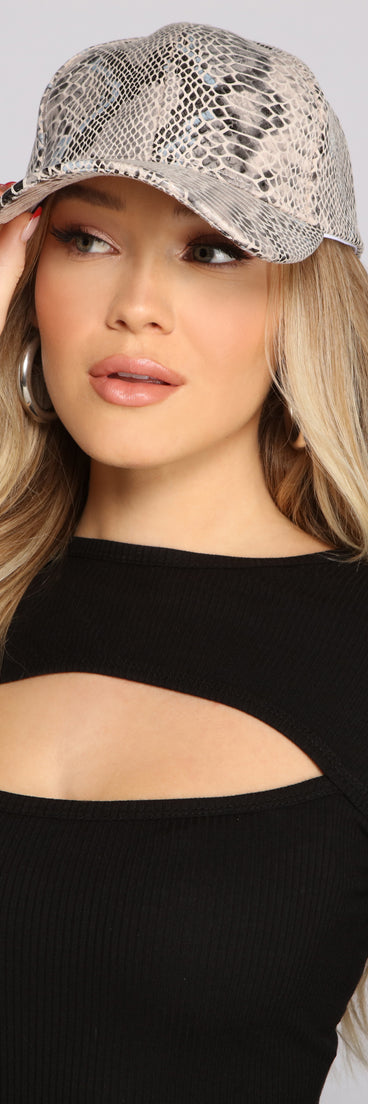 So Sassy Snake Print Cap for 2022 festival outfits, festival dress, outfits for raves, concert outfits, and/or club outfits