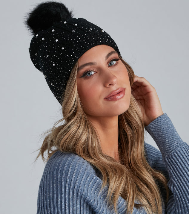 Rhinestone And Pearl Luxe Knit Beanie