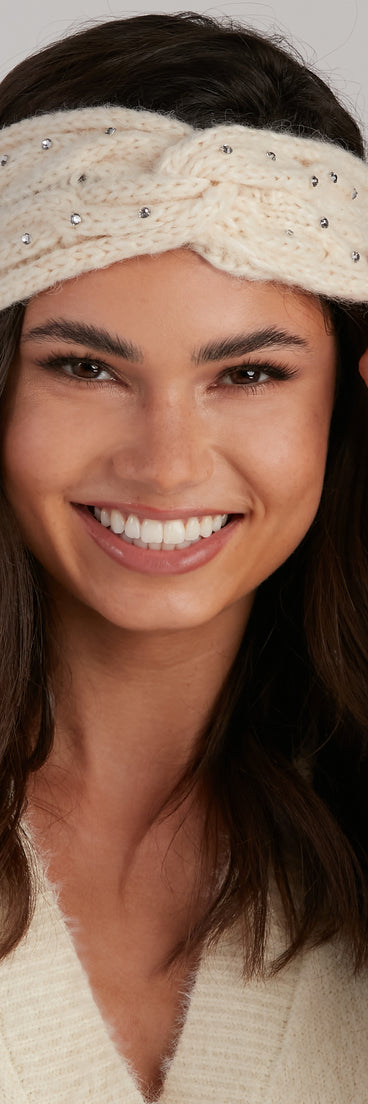 Perfect Shine Rhinestone Cable Knit Headband