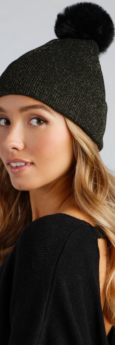 Shimmer Lurex Faux Fur Pom Beanie
