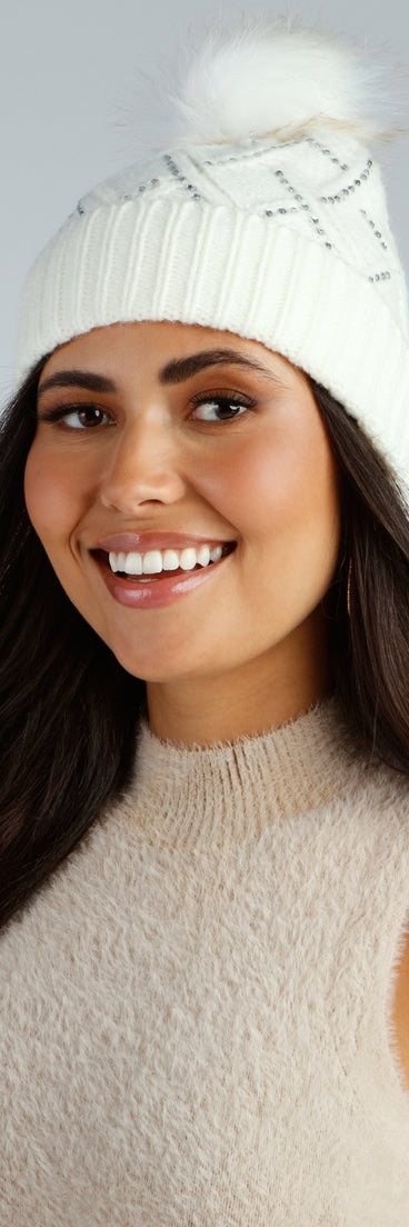 Glam Touch Rhinestone Pom Beanie