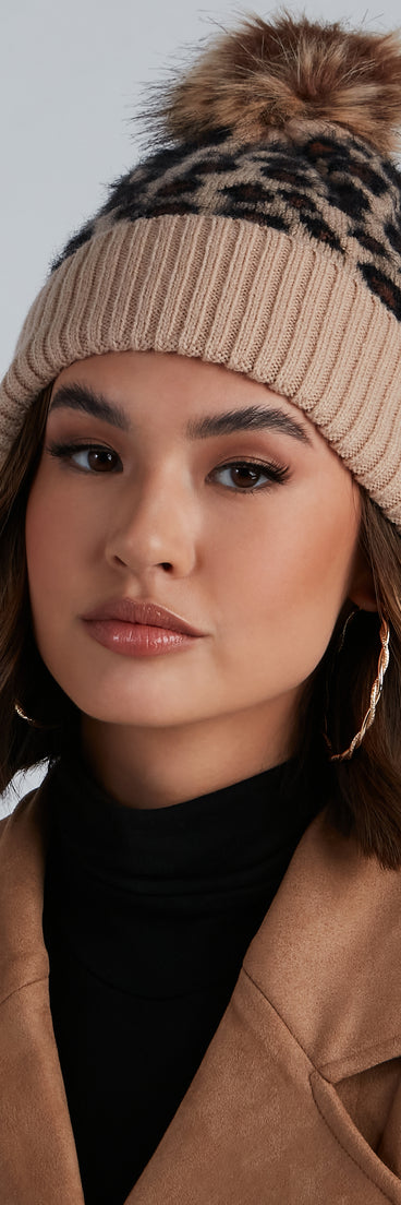 Cutie Spotted Leopard Pom Beanie for 2022 festival outfits, festival dress, outfits for raves, concert outfits, and/or club outfits