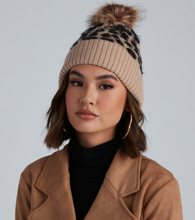Cutie Spotted Leopard Pom Beanie for 2022 festival outfits, festival dress, outfits for raves, concert outfits, and/or club outfits