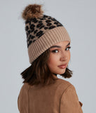 Cutie Spotted Leopard Pom Beanie for 2022 festival outfits, festival dress, outfits for raves, concert outfits, and/or club outfits