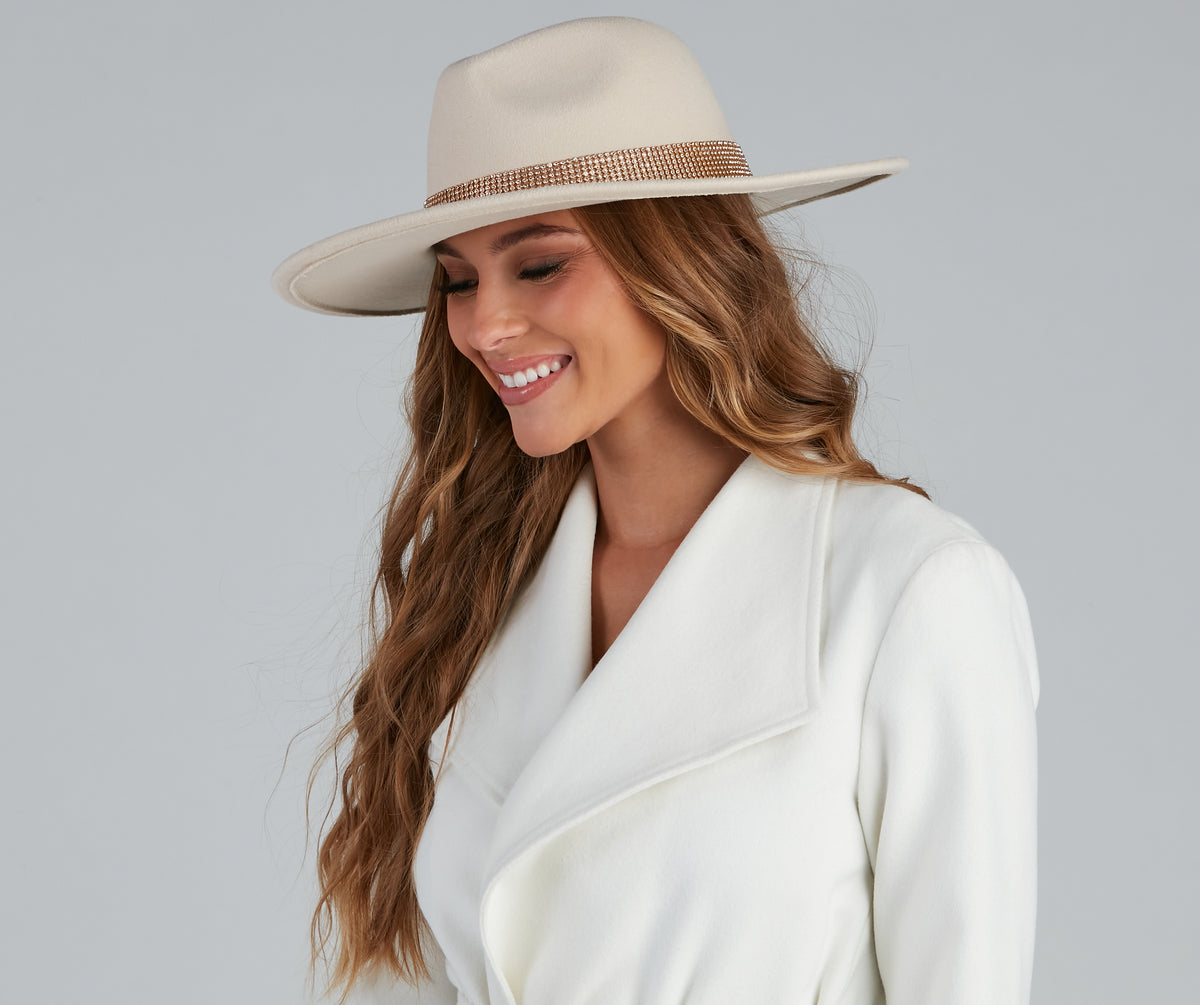 Country Girl Faux Wool Rhinestone Panama Hat