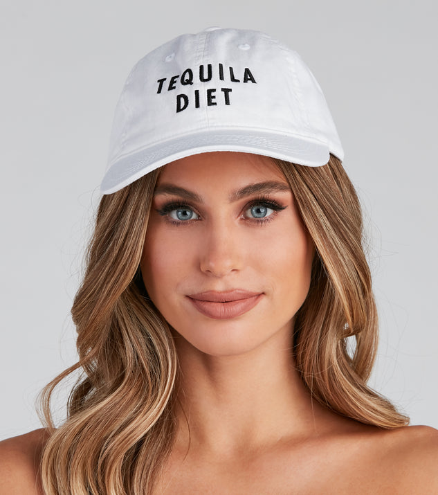 Tequila Diet Script Cap is a trendy pick to create 2023 festival outfits, festival dresses, outfits for concerts or raves, and complete your best party outfits!