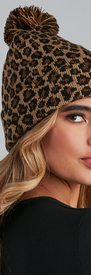 In The Wild Leopard Pom Beanie for 2022 festival outfits, festival dress, outfits for raves, concert outfits, and/or club outfits
