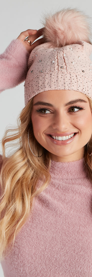 Glam Snow Bunny Pom Knit Beanie