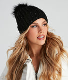Glisten Girl Rhinestone Pom Beanie