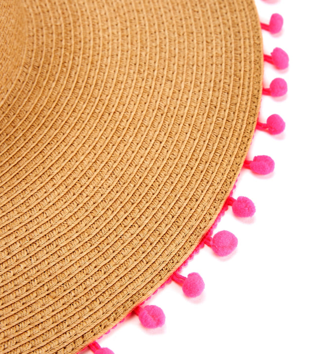 Pretty In Pom Pom Straw Hat