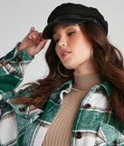 Downtown Chic Faux Leather Cabbie Hat is a trendy pick to create 2023 festival outfits, festival dresses, outfits for concerts or raves, and complete your best party outfits!