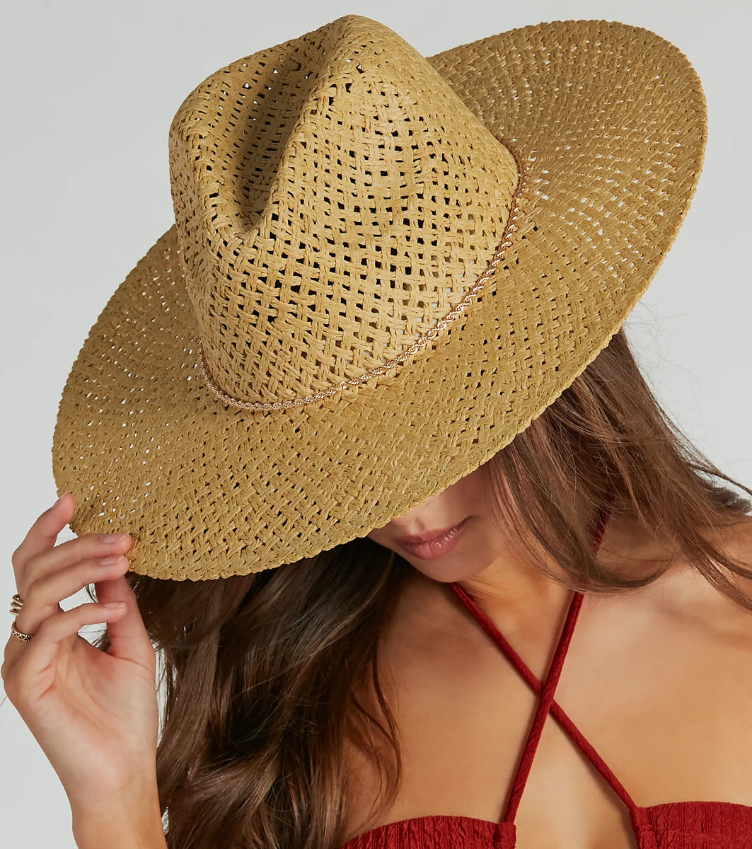 Stylish Travel Pal Twist Chain Straw Panama Hat