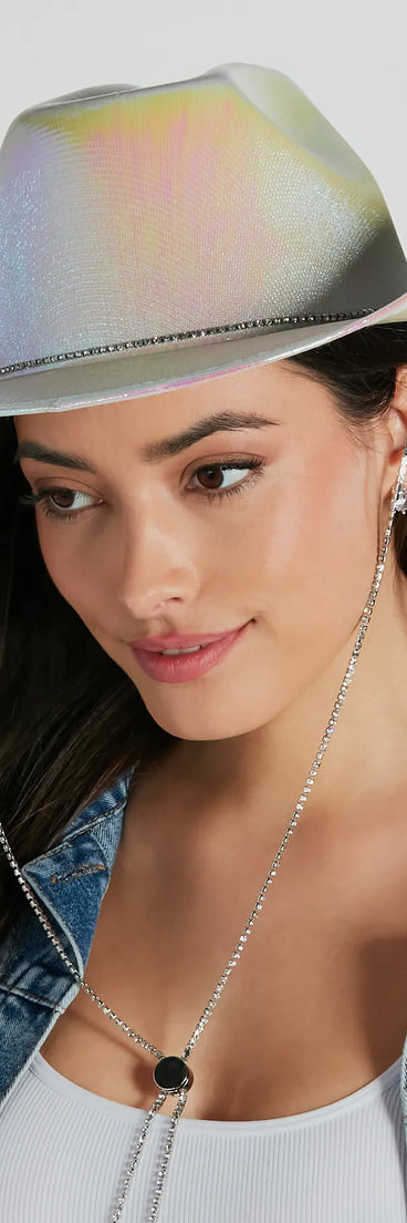 Futuristic Babe Holographic Rhinestone Cowboy Hat