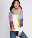 Rainbow Striped Fringe Scarf for 2022 festival outfits, festival dress, outfits for raves, concert outfits, and/or club outfits