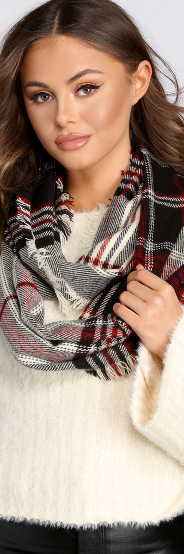 Frayed Plaid Infinity Scarf