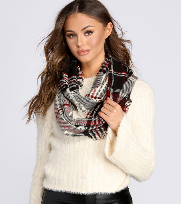 Frayed Plaid Infinity Scarf