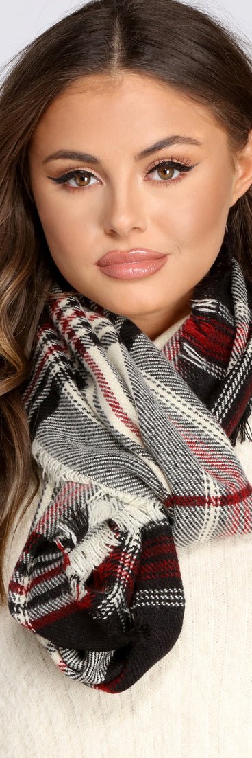 Frayed Plaid Infinity Scarf