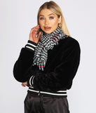 Frayed Houndstooth Plaid Infinity Scarf