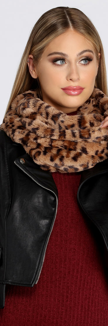 Leopard Faux Fur Infinity Scarf for 2022 festival outfits, festival dress, outfits for raves, concert outfits, and/or club outfits