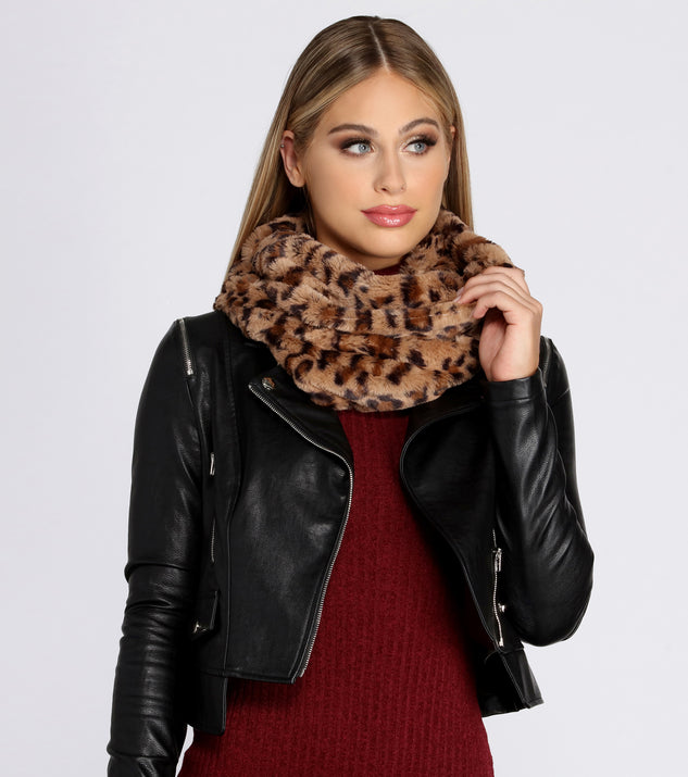 Leopard Faux Fur Infinity Scarf for 2022 festival outfits, festival dress, outfits for raves, concert outfits, and/or club outfits