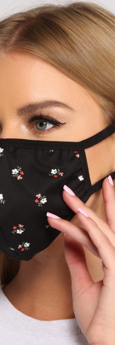 Dark Floral Face Mask With Earloops