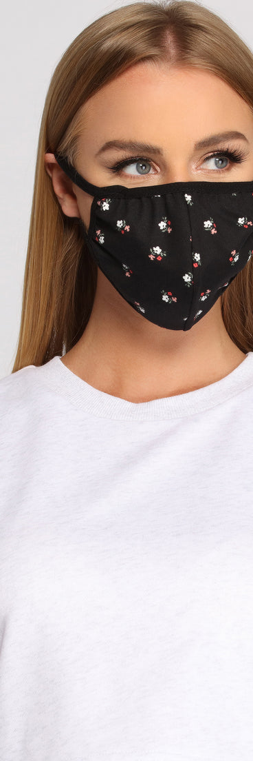 Dark Floral Face Mask With Earloops