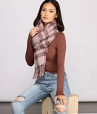 Cozy Knit Frayed Plaid Blanket Scarf