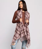 Cozy Knit Frayed Plaid Blanket Scarf