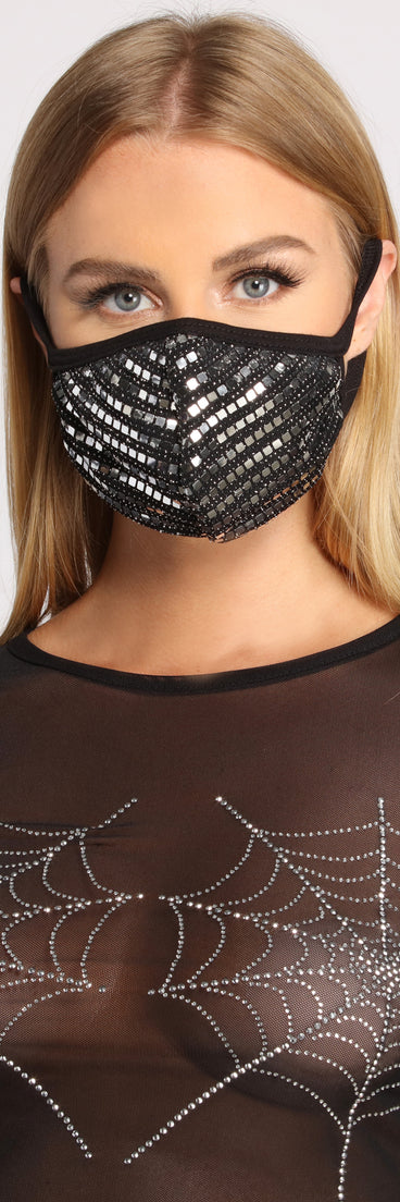 Metallic Moment Sequin Face Mask styled with Halloween Spiderweb Long Sleeve Top