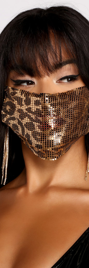 Leopard Print Chainmail Face Mask is a trendy pick to create 2023 festival outfits, festival dresses, outfits for concerts or raves, and complete your best party outfits!