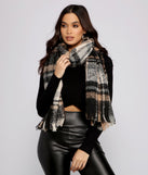 Cozy Plaid Frayed Blanket Scarf