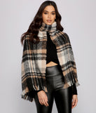 Cozy Plaid Frayed Blanket Scarf