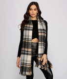 Cozy Plaid Frayed Blanket Scarf