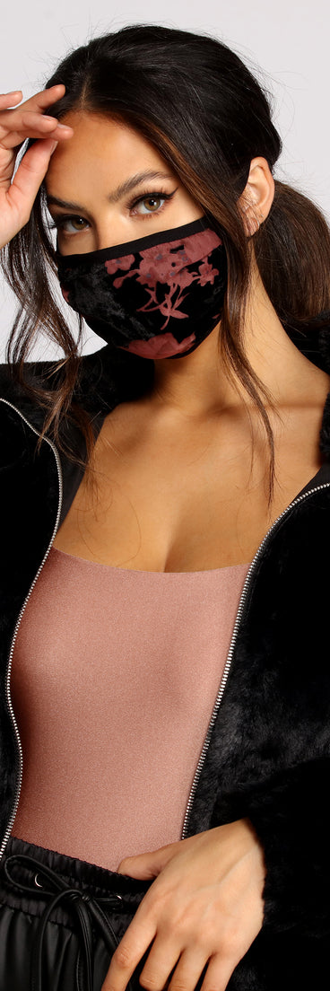 Velvet Floral Face Mask With Earloops