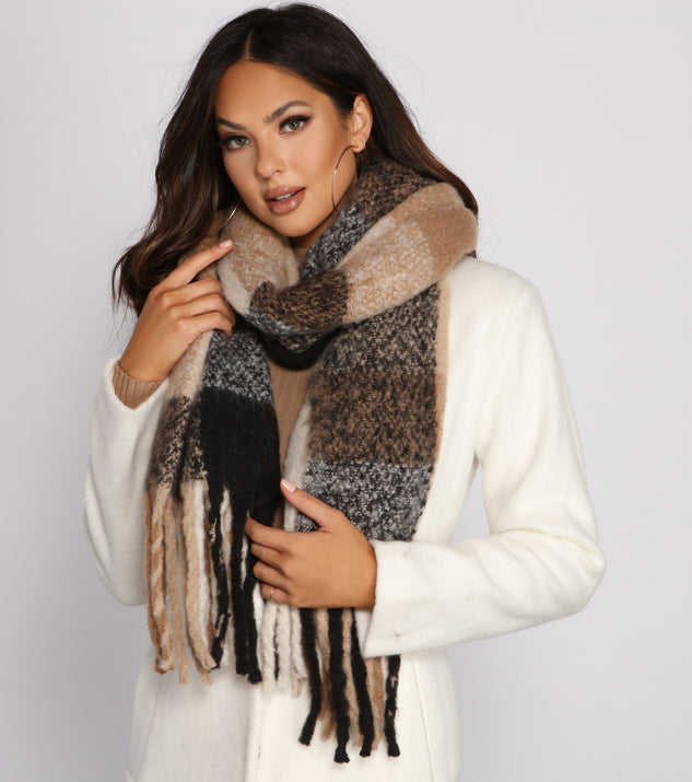Cuddle Weather Plaid Fringe Blanket Scarf
