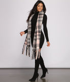 Cozy Plaid Fringe Blanket Scarf for 2022 festival outfits, festival dress, outfits for raves, concert outfits, and/or club outfits