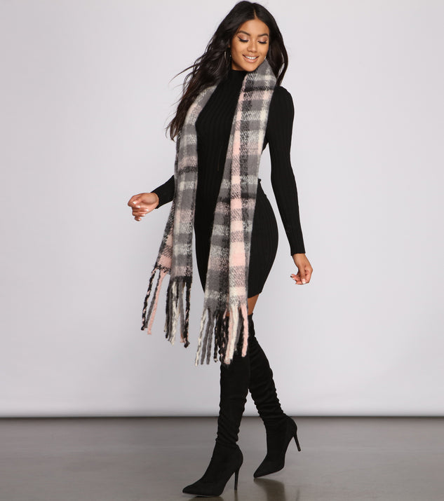 Cozy Plaid Fringe Blanket Scarf for 2022 festival outfits, festival dress, outfits for raves, concert outfits, and/or club outfits