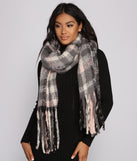 Cozy Plaid Fringe Blanket Scarf for 2022 festival outfits, festival dress, outfits for raves, concert outfits, and/or club outfits