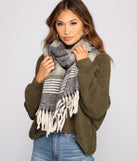 Sweet In Stripes Knit Fringe Blanket Scarf for 2022 festival outfits, festival dress, outfits for raves, concert outfits, and/or club outfits