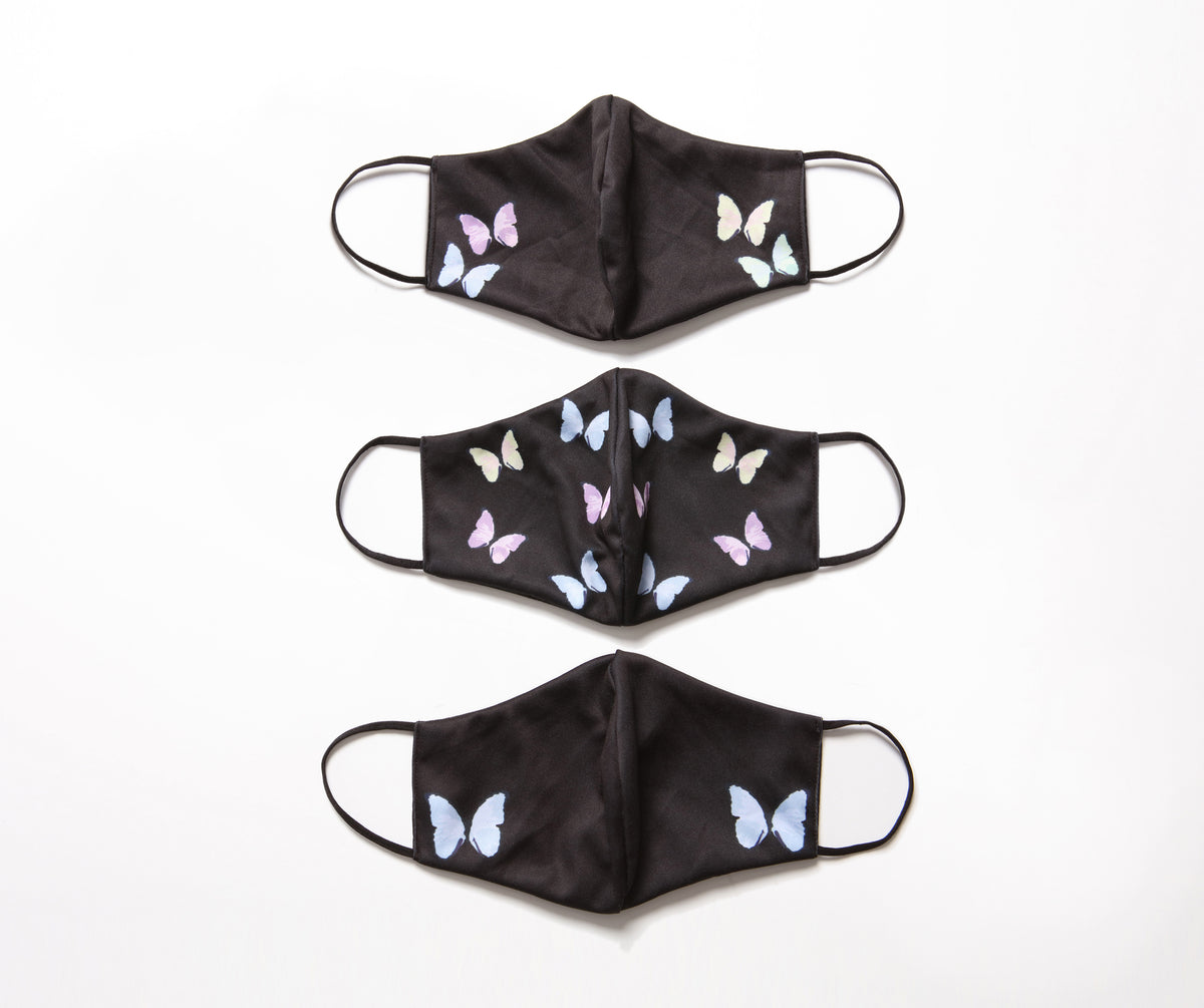 Three Pack Butterfly Detail Face Masks