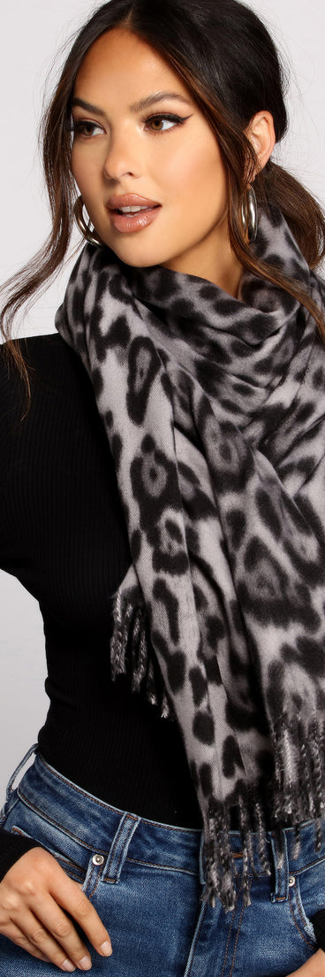 Leopard Print Fringe Blanket Scarf
