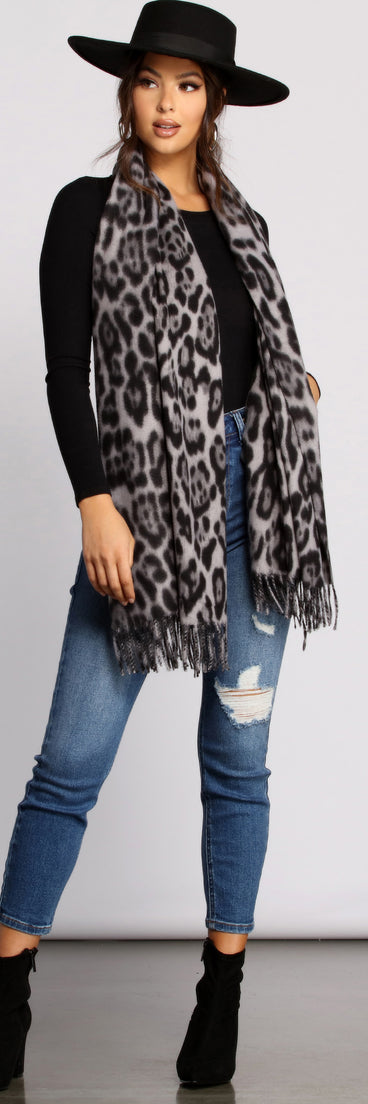 Leopard Print Fringe Blanket Scarf