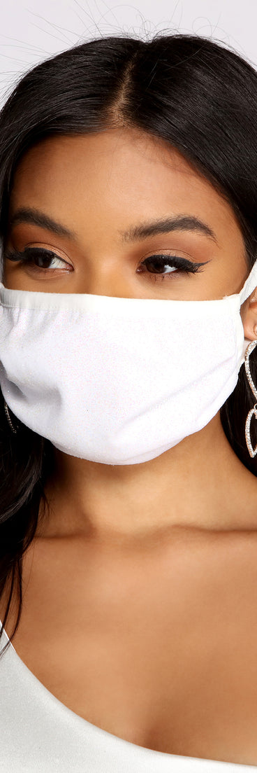 Iridescent Sparkle Face Mask With Earloops creates the perfect New Year’s Eve Outfit or new years dress with stylish details in the latest trends to ring in 2023!