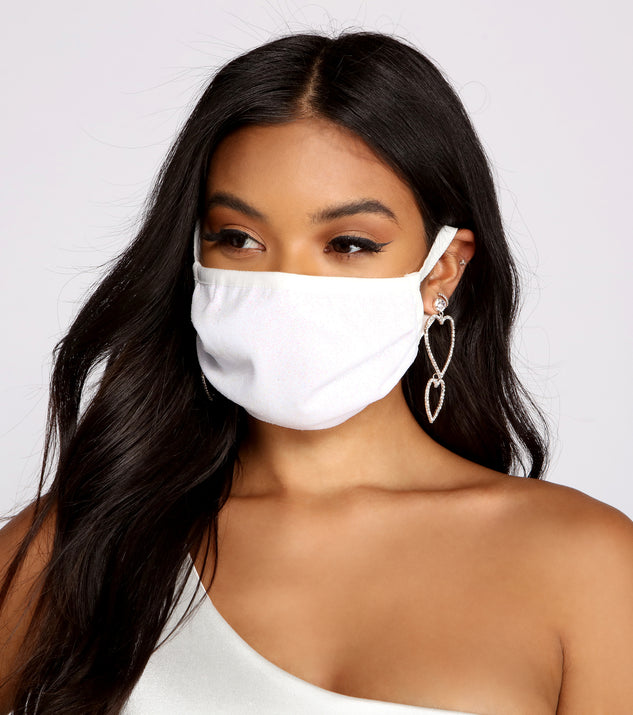 Iridescent Sparkle Face Mask With Earloops creates the perfect New Year’s Eve Outfit or new years dress with stylish details in the latest trends to ring in 2023!